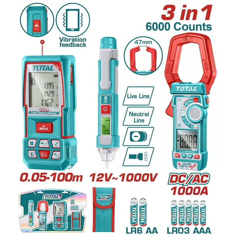 TOTAL ΕΠΑΓΓΕΛΜΑΤΙΚΟ ΣΕΤ ΜΕΤΡΗΤΗΣ ΑΠΟΣΤΑΣΕΩΝ LASER 100m + ΔΟΚΙΜΑΣΤΙΚΟ ΚΑΤΣΑΒΙΔΙ ΨΗΦΙΑΚΟ + ΑΜΠΕΡΟΤΣΙΜΠΙΔΑ (TLDD241202)