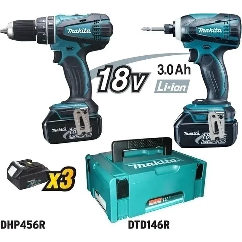 MAKITA Κρουστικό Δραπανοκατσάβιδο 18V DHP456 Παλμικό Κατσαβίδι 18V DTD146 με 3 μπαταρίες DLX2012JX2